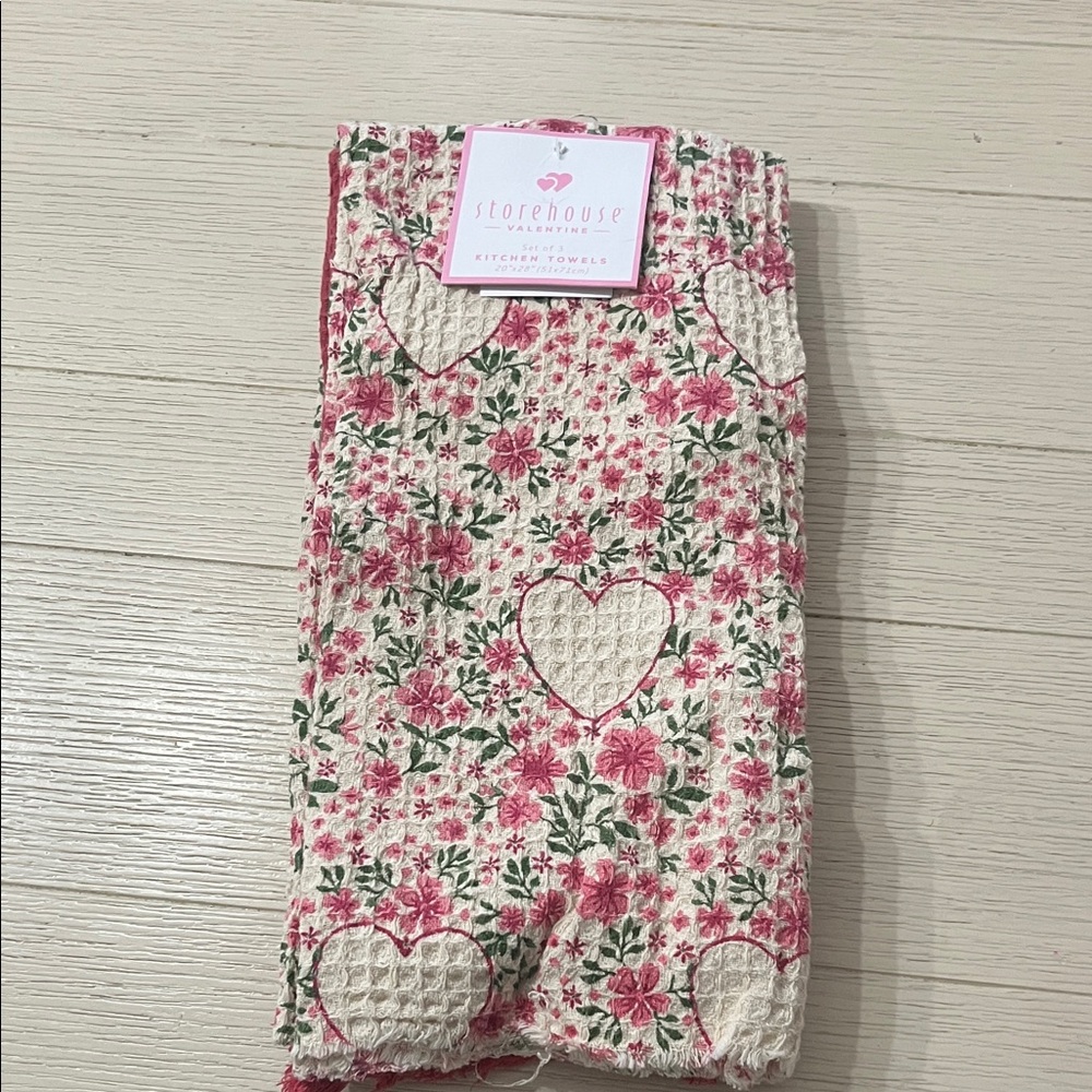 Floral Hearts Kitchen Towel Set Waffle Weave 3 Towels by Storehouse